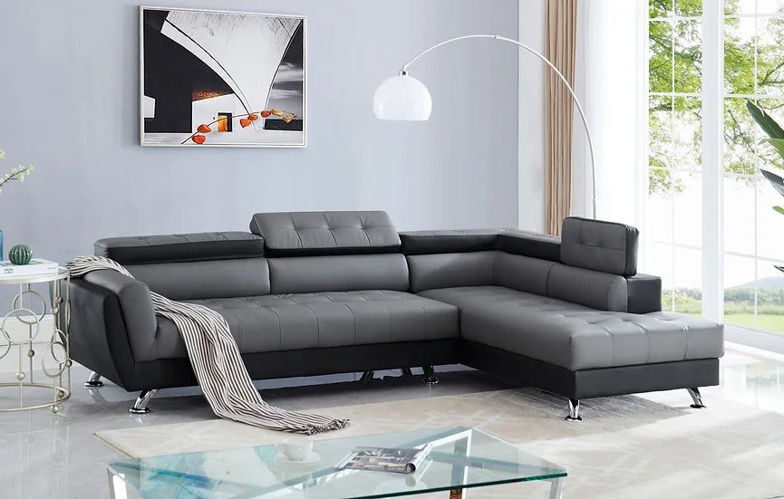 Grey & Black PU Sectional Sofa – Space-Saving Living Room Furniture for Small Apartments, 105"W x 72"D - Galaly Furniture TX