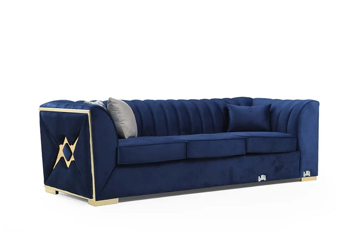 Blue Velvet Sectional Sofa – Space-Saving Living Room Furniture for Small Apartments - Galaly Furniture TX