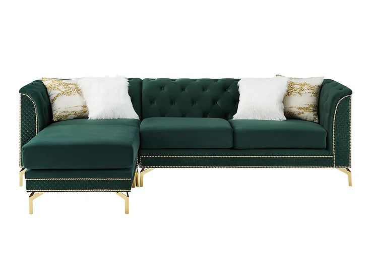 Emerald Velvet Reversible Sectional Sofa with Chaise – Space-Saving Living Room Furniture for Small Apartments - Galaly Furniture TX