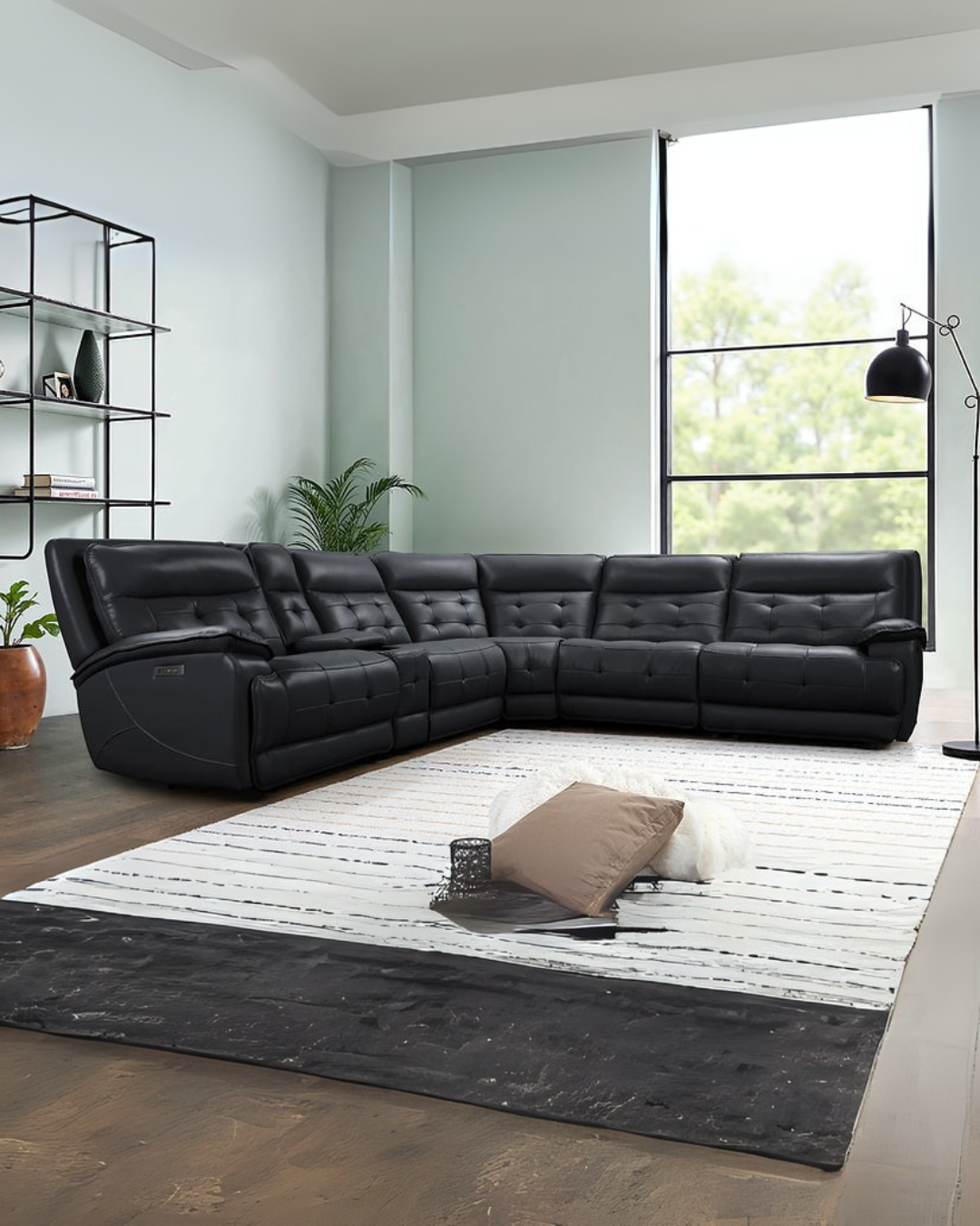 Urban Luxe Black Leather Reclining Sectional Sofa Set – Space-Saving Comfort for Modern Living Rooms