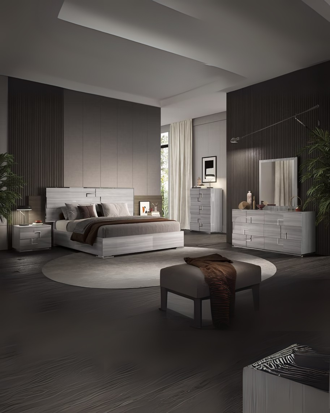 Urban Serenity Modern Bedroom Set in Dark Brown and Gray with Smooth Wood Finish