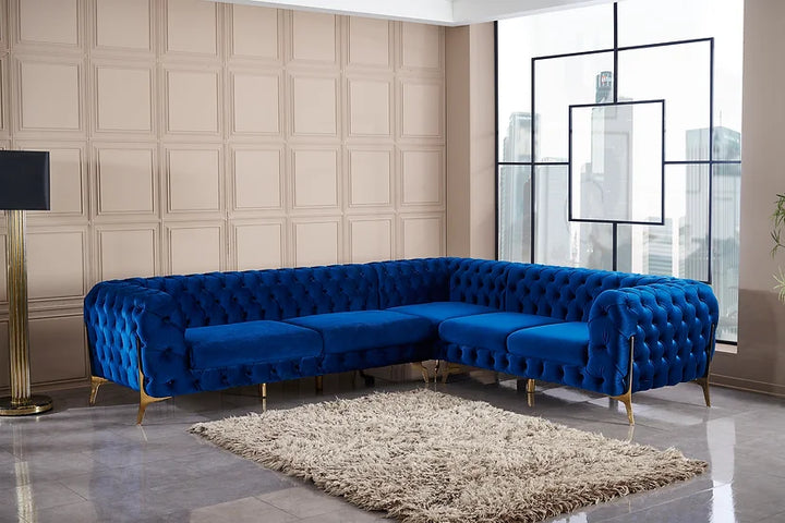Blue Velvet Sectional Sofa – Space-Saving Living Room Furniture for Small Apartments, 119" x 100" - Galaly Furniture TX