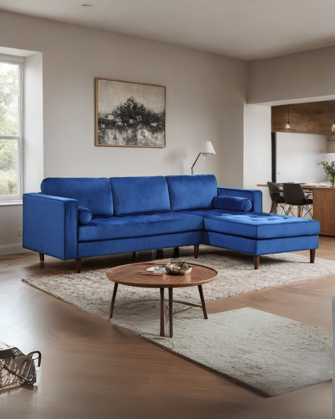 Royal Blue Modern Velvet Sectional Sofa for Small Living Rooms – Space-Saving Comfort & Style