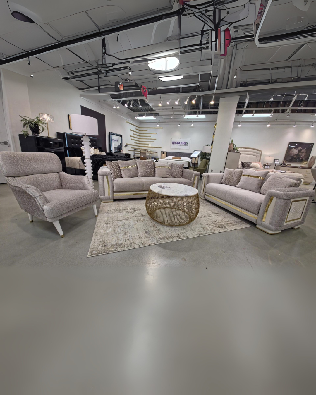 Modern Luxe Light Grey Living Room Set with Plush Upholstery & Gold Accents – Perfect for Small Spaces