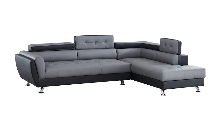 Grey & Black PU Sectional Sofa – Space-Saving Living Room Furniture for Small Apartments, 105"W x 72"D - Galaly Furniture TX