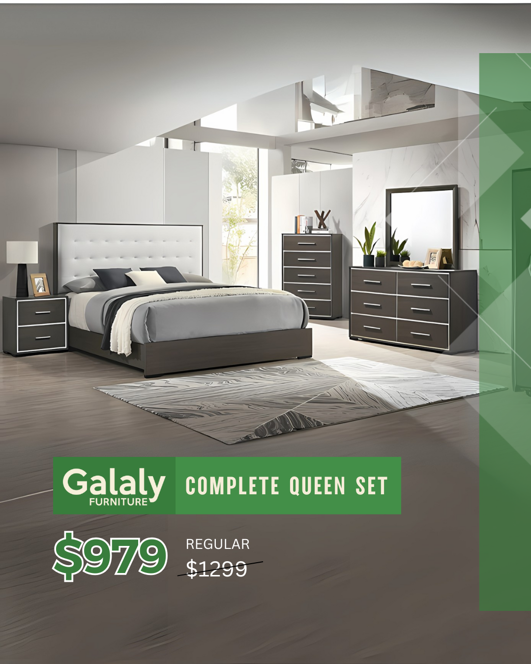 Modern Espresso & White Queen Bedroom Set with Storage – Space-Saving Elegance for Apartments