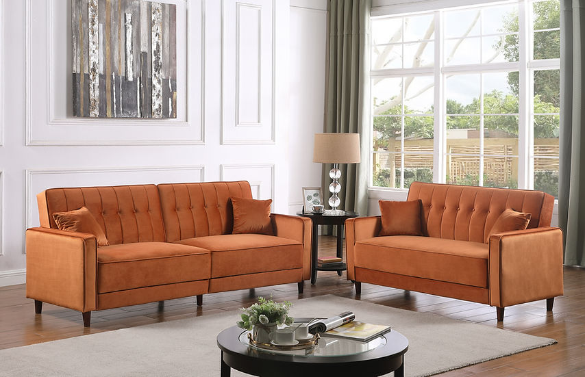 Salmon Microfiber Sofa & Loveseat Set – Space-Saving Living Room Furniture for Small Apartments - Galaly Furniture TX