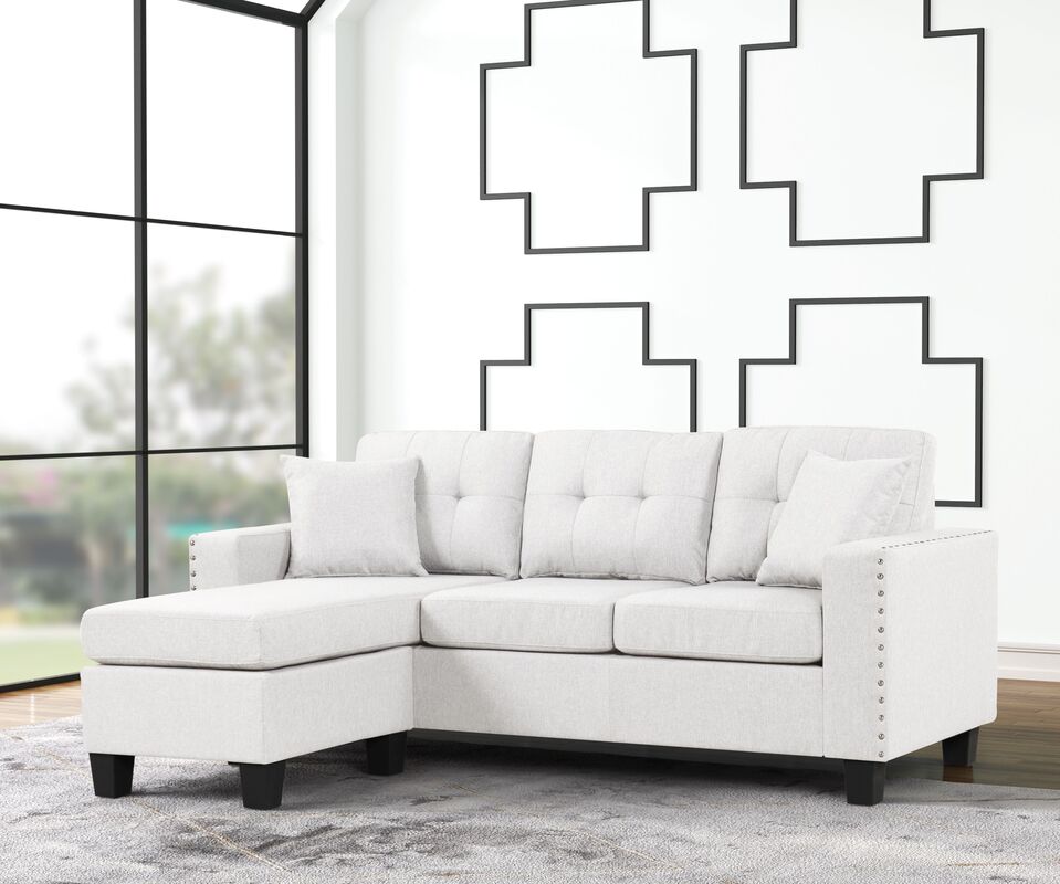 White Space-Saver Sectional Sofa – Modern Small Apartment Living Room Solution, Plush Microfiber Comfort - Galaly Furniture TX