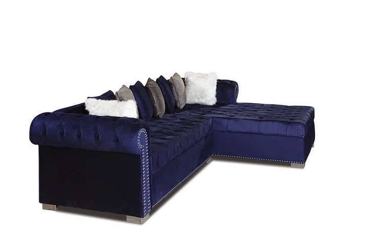 Blue Microfiber Sectional Sofa – Spacious Comfort for Small Apartments, Extra Pillows Included - Galaly Furniture TX