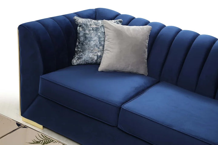 Blue Velvet Sectional Sofa – Space-Saving Living Room Furniture for Small Apartments - Galaly Furniture TX