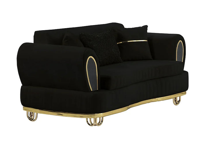 Black Velvet Living Room Set – Sofa, Loveseat & Chair | Compact Comfort for Small Apartment Spaces