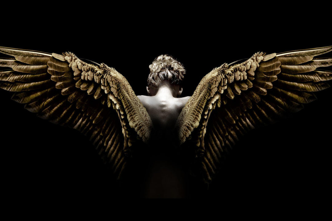 Golden Angel Wings Tempered Glass Wall Art