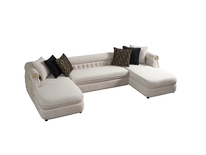 Cream Microfiber Sectional Sofa – Space-Saving Living Room Furniture for Small Apartments - Galaly Furniture TX