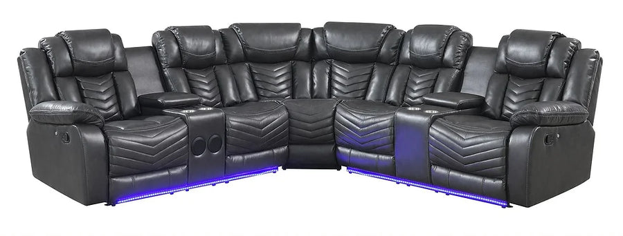 Grey Air Leather Reclining Sectional with LED, Bluetooth Speakers & Console – Space-Saving Living Room Solution - Galaly Furniture TX
