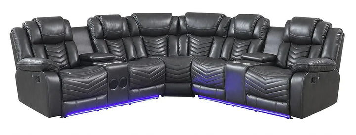 Grey Air Leather Reclining Loveseat Set with LED, Bluetooth & Console – Compact Living Room Solution - Galaly Furniture TX
