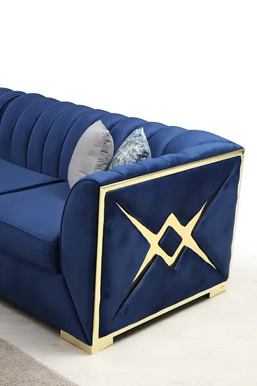 Blue Velvet Sectional Sofa – Space-Saving Living Room Furniture for Small Apartments - Galaly Furniture TX