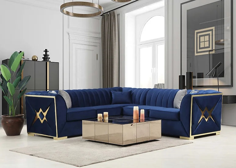 Blue Velvet Sectional Sofa – Space-Saving Living Room Furniture for Small Apartments - Galaly Furniture TX