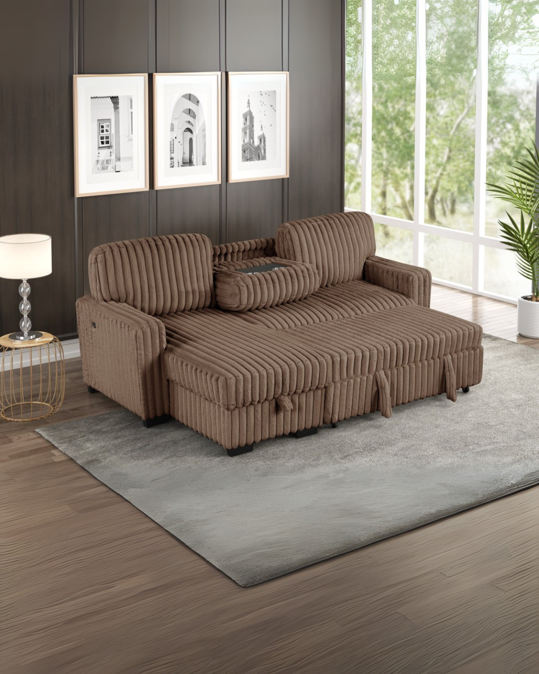 Corded Comfort Convertible Brown Sofa – Modern Space-Saving Living Room Centerpiece