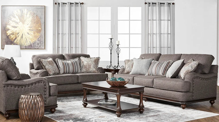 GreyBrown Polyester Living Room Sofa & Loveseat Set – Space-Saving Comfort for Small Apartments