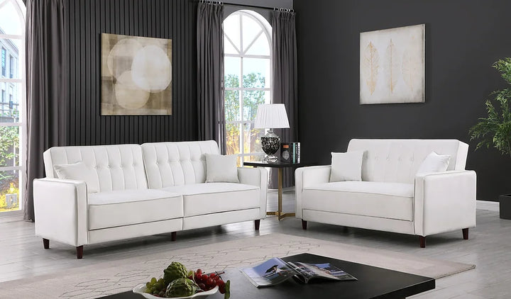 Cream Microfiber Sofa Bed & Loveseat Bed Set – Space-Saving Living Room Solution for Small Apartments