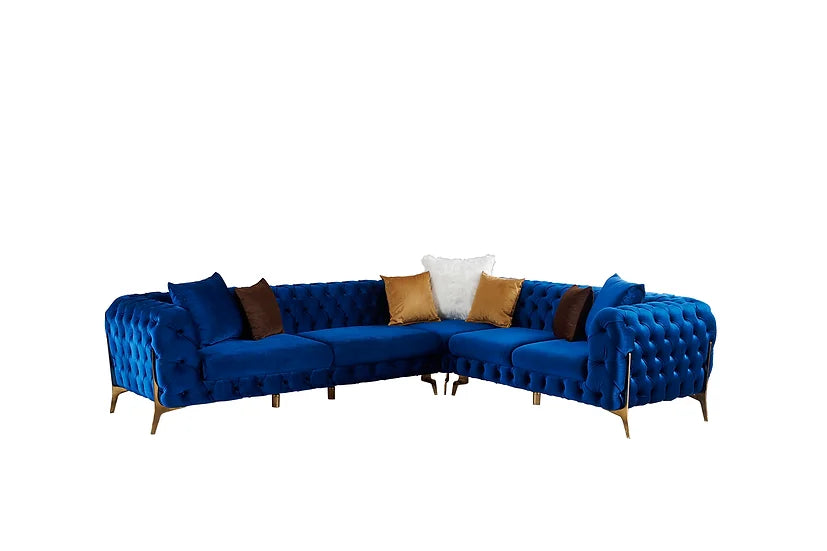 Blue Velvet Sectional Sofa – Space-Saving Living Room Furniture for Small Apartments, 119" x 100" - Galaly Furniture TX