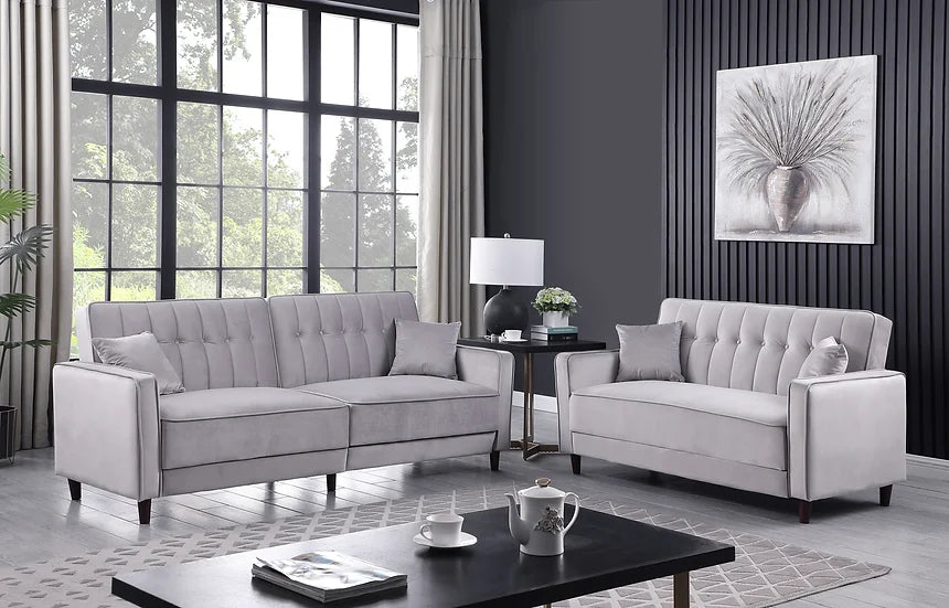 Grey Convertible Sofa Bed & Loveseat Set – Space-Saving Living Room Furniture for Small Apartments - Galaly Furniture TX