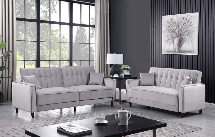Grey Convertible Sofa Bed & Loveseat Set – Space-Saving Living Room Furniture for Small Apartments - Galaly Furniture TX