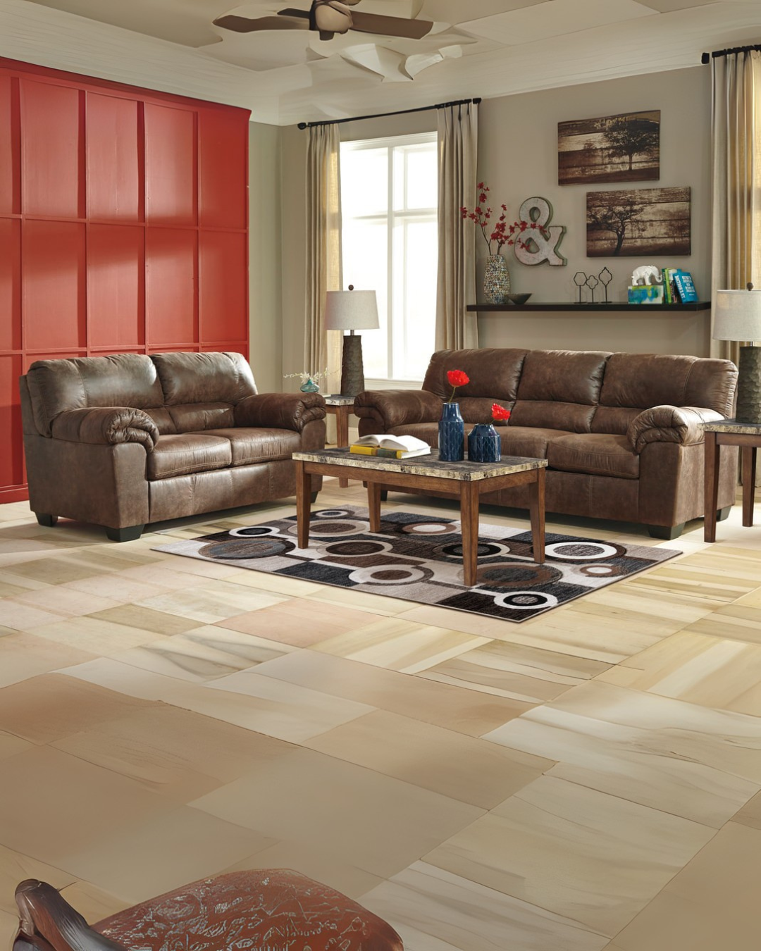 Rustic Brown Plush Reclining Sofa & Loveseat Set – Space-Saving Living Room Comfort