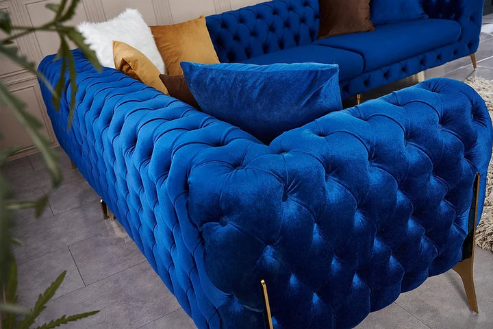 Blue Velvet Sectional Sofa – Space-Saving Living Room Furniture for Small Apartments, 119" x 100" - Galaly Furniture TX