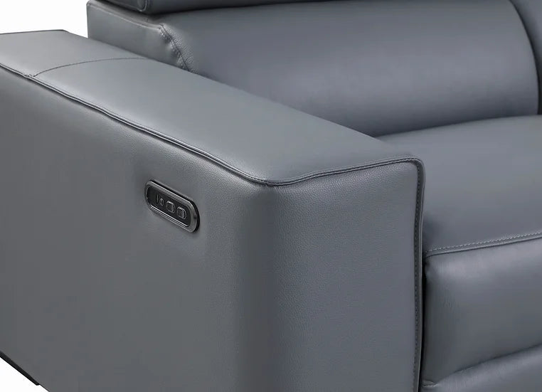 Grey Top Grain Leather Reclining Sectional Set – Compact Power Recliner for Small Apartment Living Rooms - Galaly Furniture TX