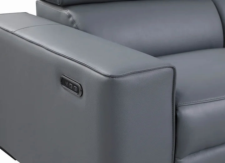 Grey Top Grain Leather Reclining Sectional Set – Compact Power Recliner for Small Apartment Living Rooms - Galaly Furniture TX