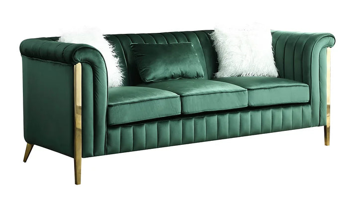 Emerald Velvet Sofa & Loveseat Set with Gold Legs – Space-Saving Living Room Furniture for Small Apartments