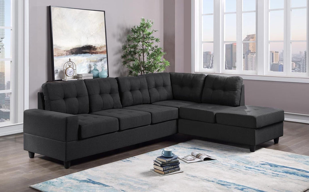Black Space-Saver Sectional Sofa – Durable Microfiber Living Room Seating for Small Apartments - Galaly Furniture TX