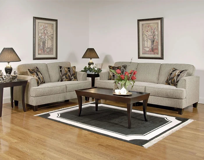 Beige Fabric Sofa & Loveseat Set – Space-Saving Living Room Seating for Small Apartments