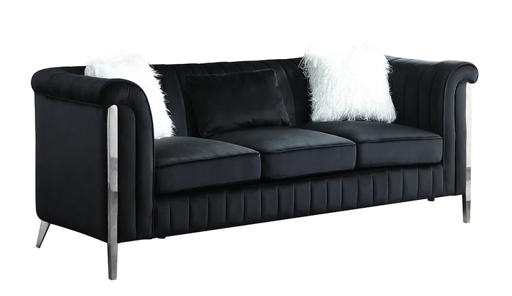 Black Velvet Sofa & Loveseat Set with Chrome Legs – Space-Saving Living Room Furniture for Apartments - Galaly Furniture TX