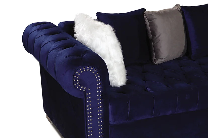 Blue Microfiber Sectional Sofa – Spacious Comfort for Small Apartments, Extra Pillows Included - Galaly Furniture TX