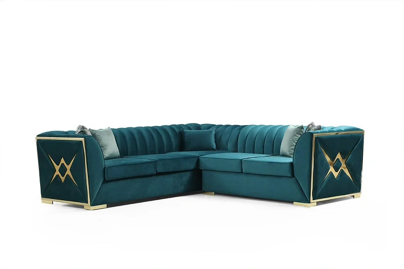 Sea Foam Blue Velvet Sectional Sofa – Space-Saving Living Room Set for Small Apartments - Galaly Furniture TX