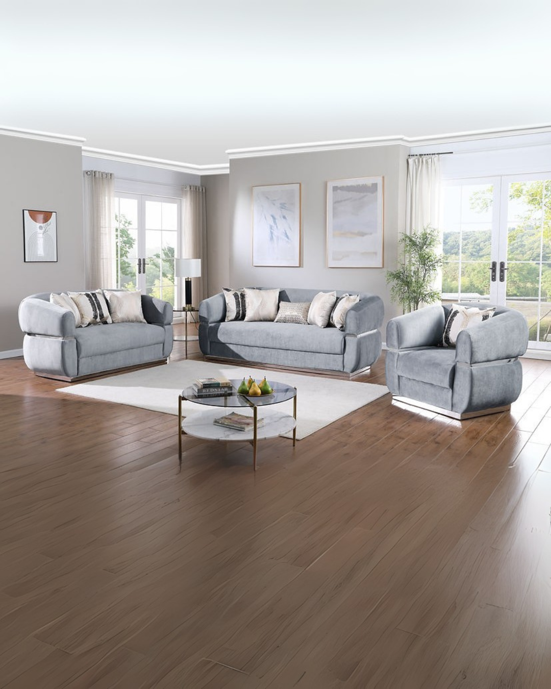 Charcoal Grey Plush Living Room Set with Modern Coffee Table – Space-Saving Comfort for Apartments