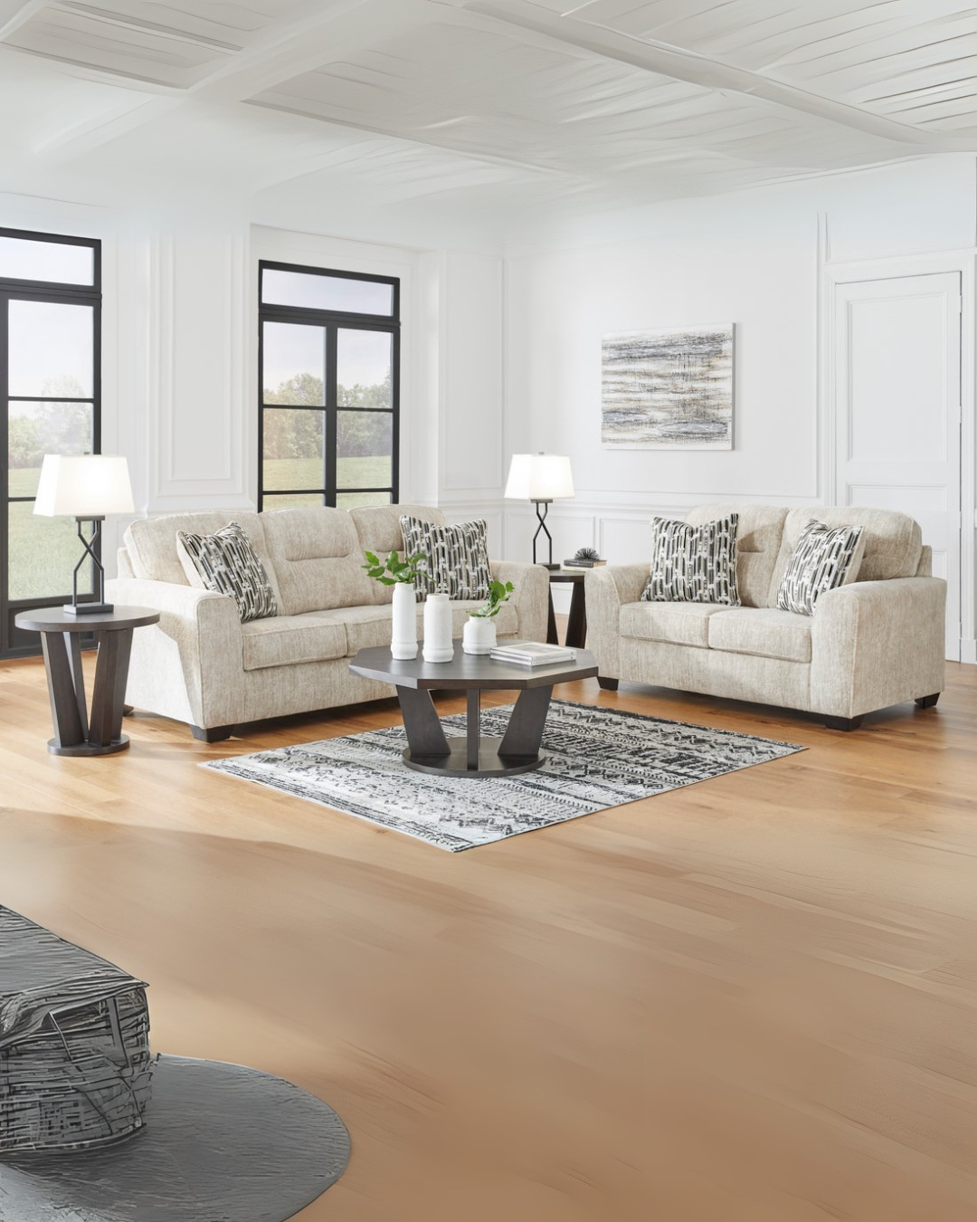 Oatmeal Beige Modern Living Room Sofa & Loveseat Set – Space-Saving Comfort for Small Apartments