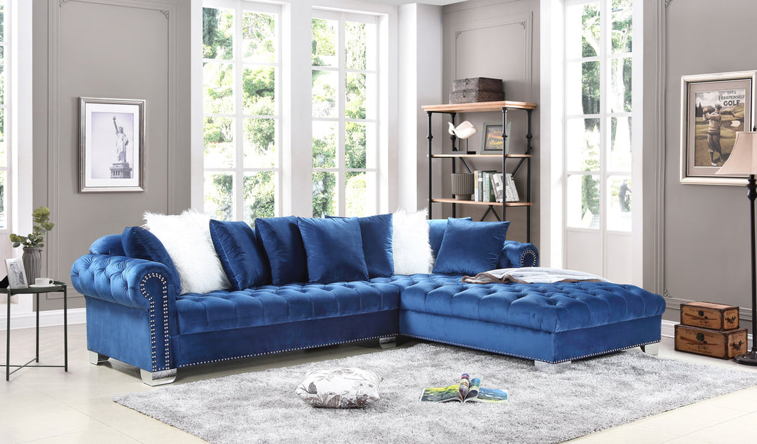 Navy Blue Microfiber Sectional Sofa – Space-Saving Living Room Seating for Small Apartments - Galaly Furniture TX