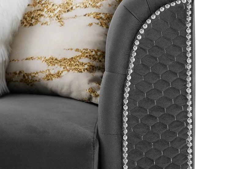 Grey Velvet Reversible Sectional Sofa with Chaise – Space-Saving Living Room Furniture for Apartments - Galaly Furniture TX