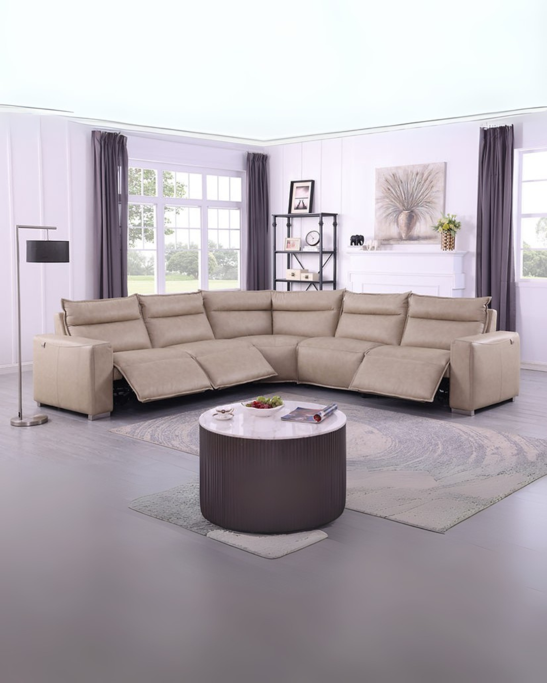 Sand Beige Modern Reclining Sectional Sofa Set with Coffee Table – Space-Saving Living Room Comfort