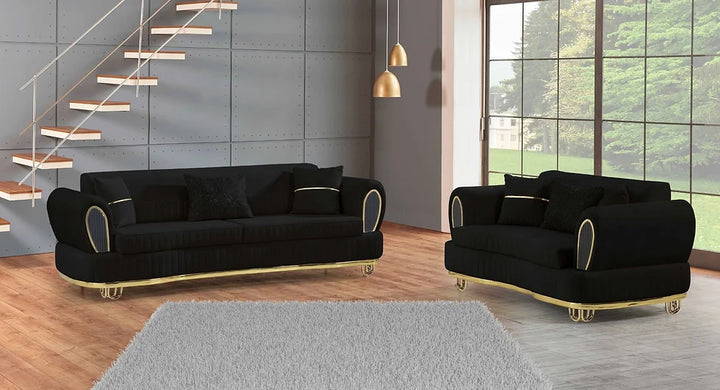 Black Velvet Living Room Set – Sofa, Loveseat & Chair | Compact Comfort for Small Apartment Spaces