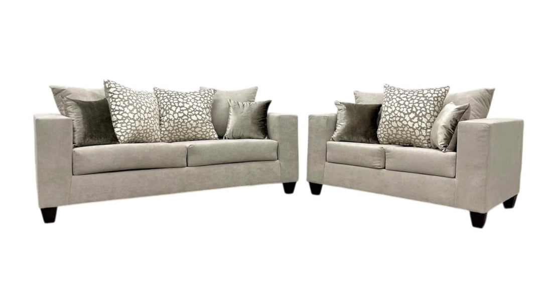 Beige Microfiber Sofa & Loveseat Set – Space-Saving Living Room Furniture for Small Apartments