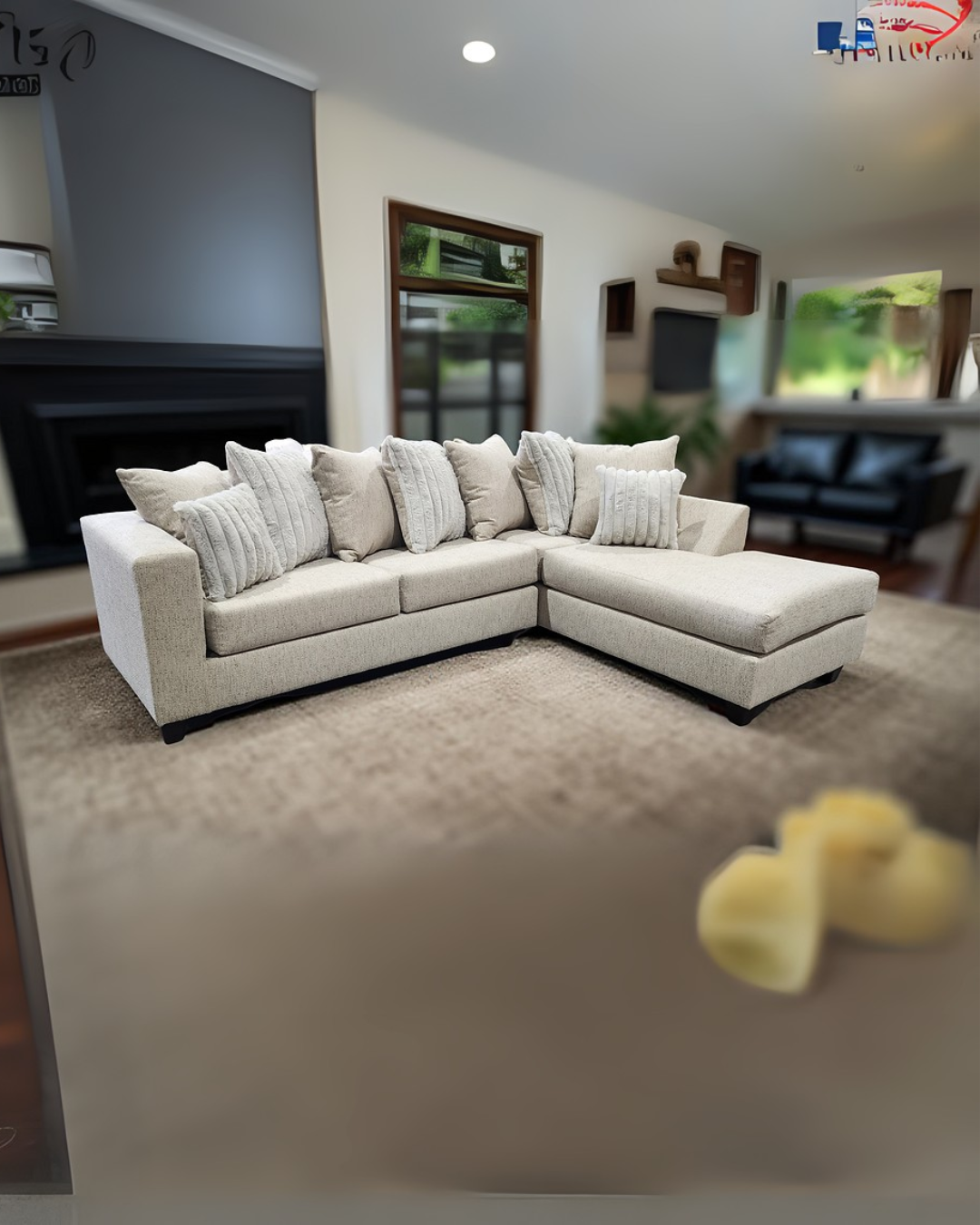 Beige Sand Contemporary Sectional Sofa with Plush Cushions – Space-Saving Living Room Furniture