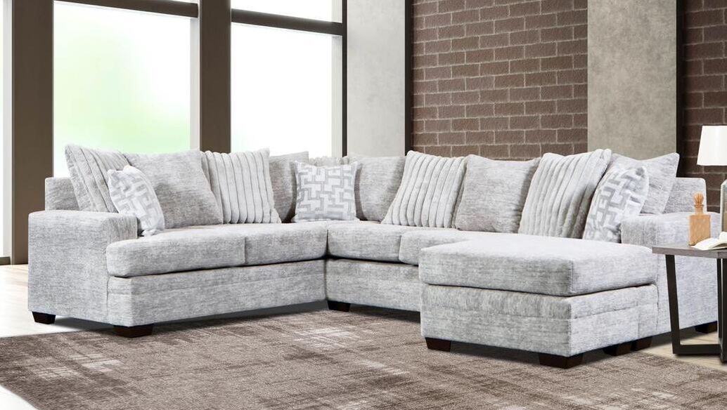 Silver Microfiber Space-Saving Sectional – Modern Living Room Sofa for Small Apartment Comfort