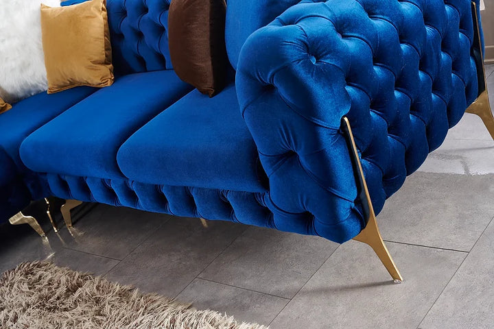 Blue Velvet Sectional Sofa – Space-Saving Living Room Furniture for Small Apartments, 119" x 100" - Galaly Furniture TX