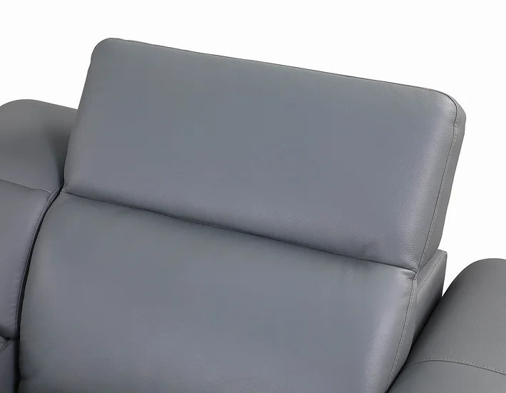 Grey Top Grain Leather Reclining Sectional Set – Compact Power Recliner for Small Apartment Living Rooms - Galaly Furniture TX