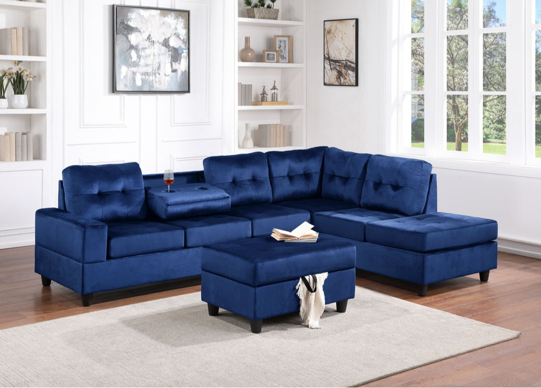 Navy Blue Reversible Sectional Sofa – Space-Saving Living Room Furniture for Small Apartments, Durable Microfiber Upholstery - Galaly Furniture TX