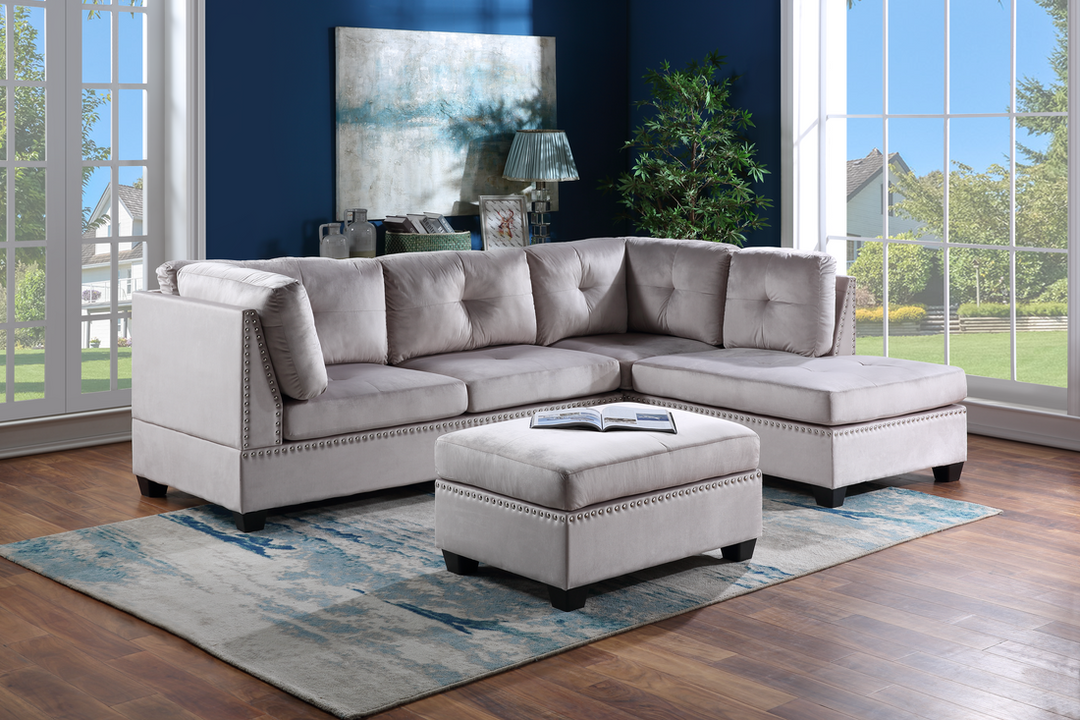 Light Grey Reversible Sectional Sofa – Space-Saving Living Room Furniture for Small Apartments - Galaly Furniture TX